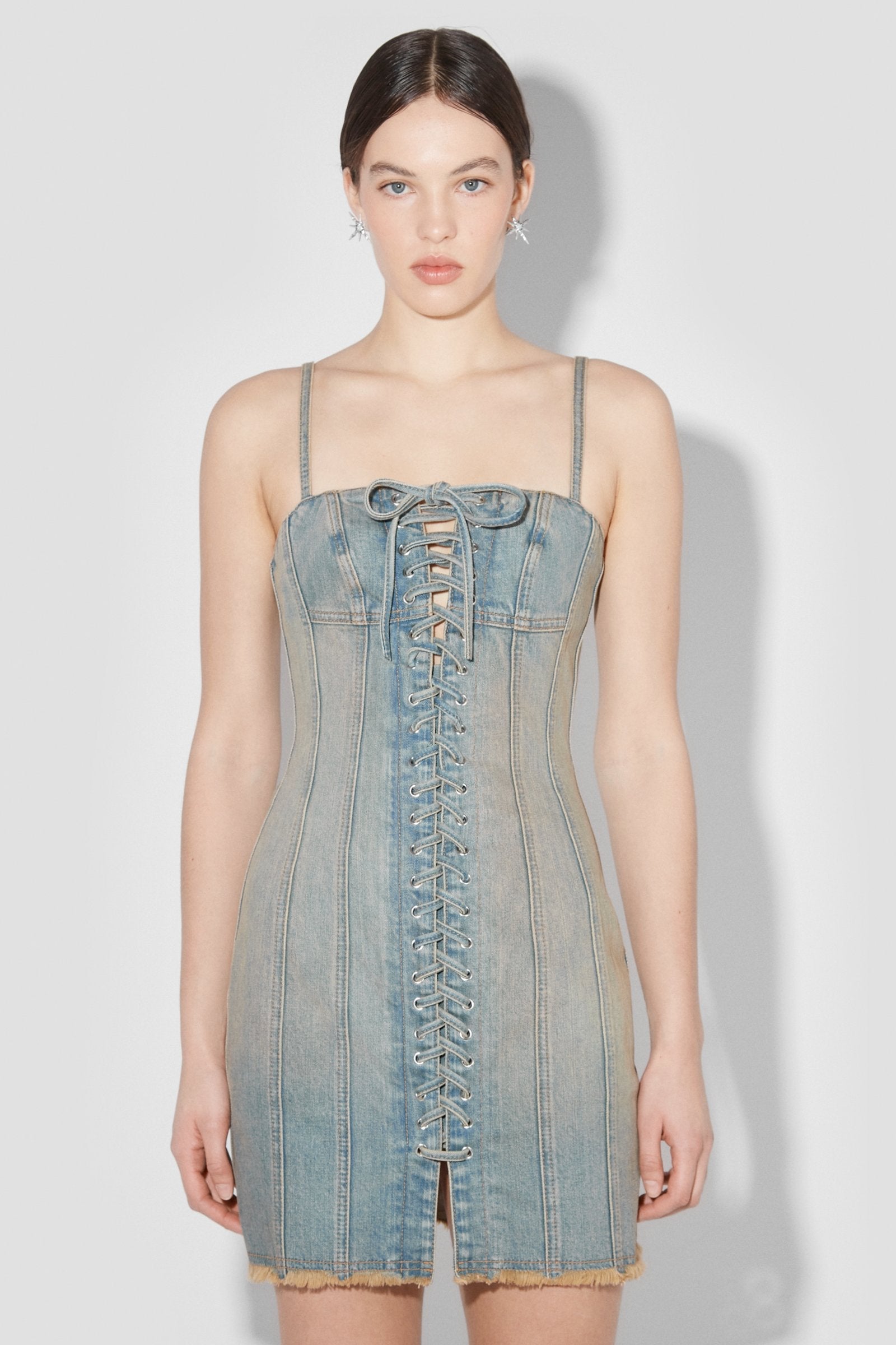 Sunset Wash Lara Laced Denim Mini Dress S