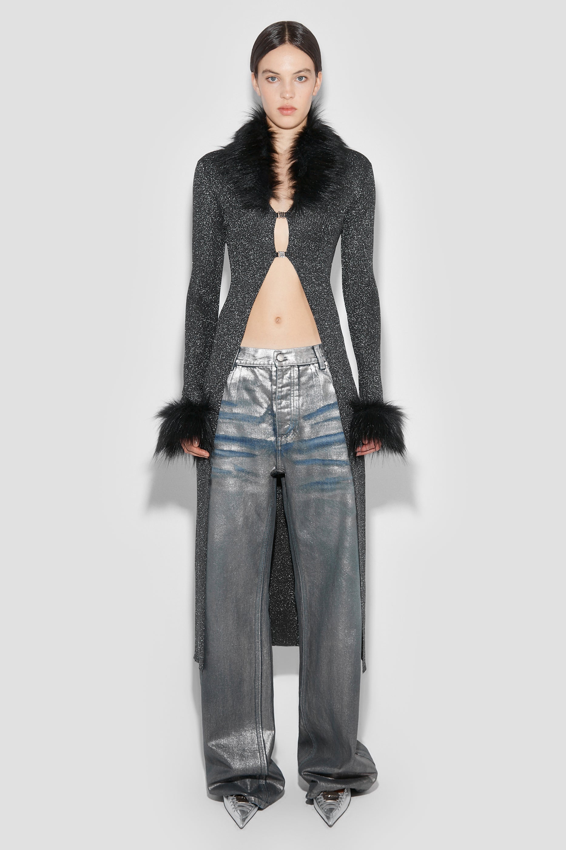 Knit Maxi Cardigan With Faux Fur Knit Maxi Cardigan With Faux Fur
