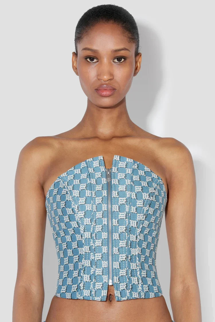 Jacquard Canvas Monogram Corset Top Blue