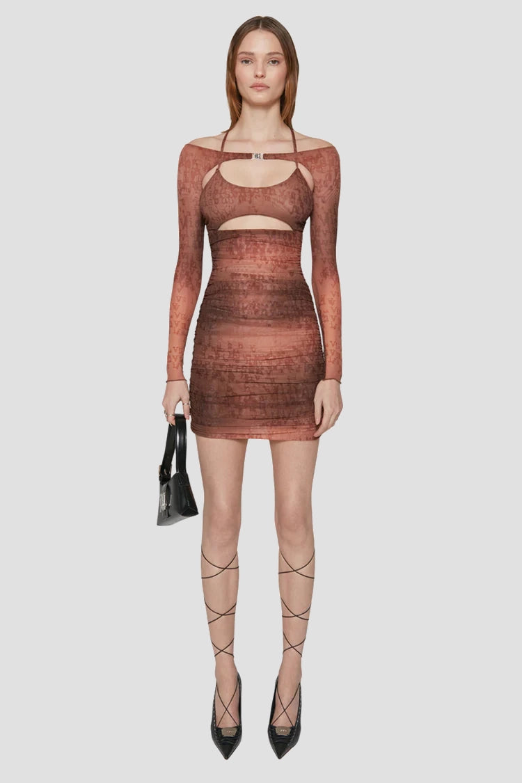 【関税込み】MISBHV ブラウン Typewriter ミニドレス Mesh Typewriter Mini Dress Brown