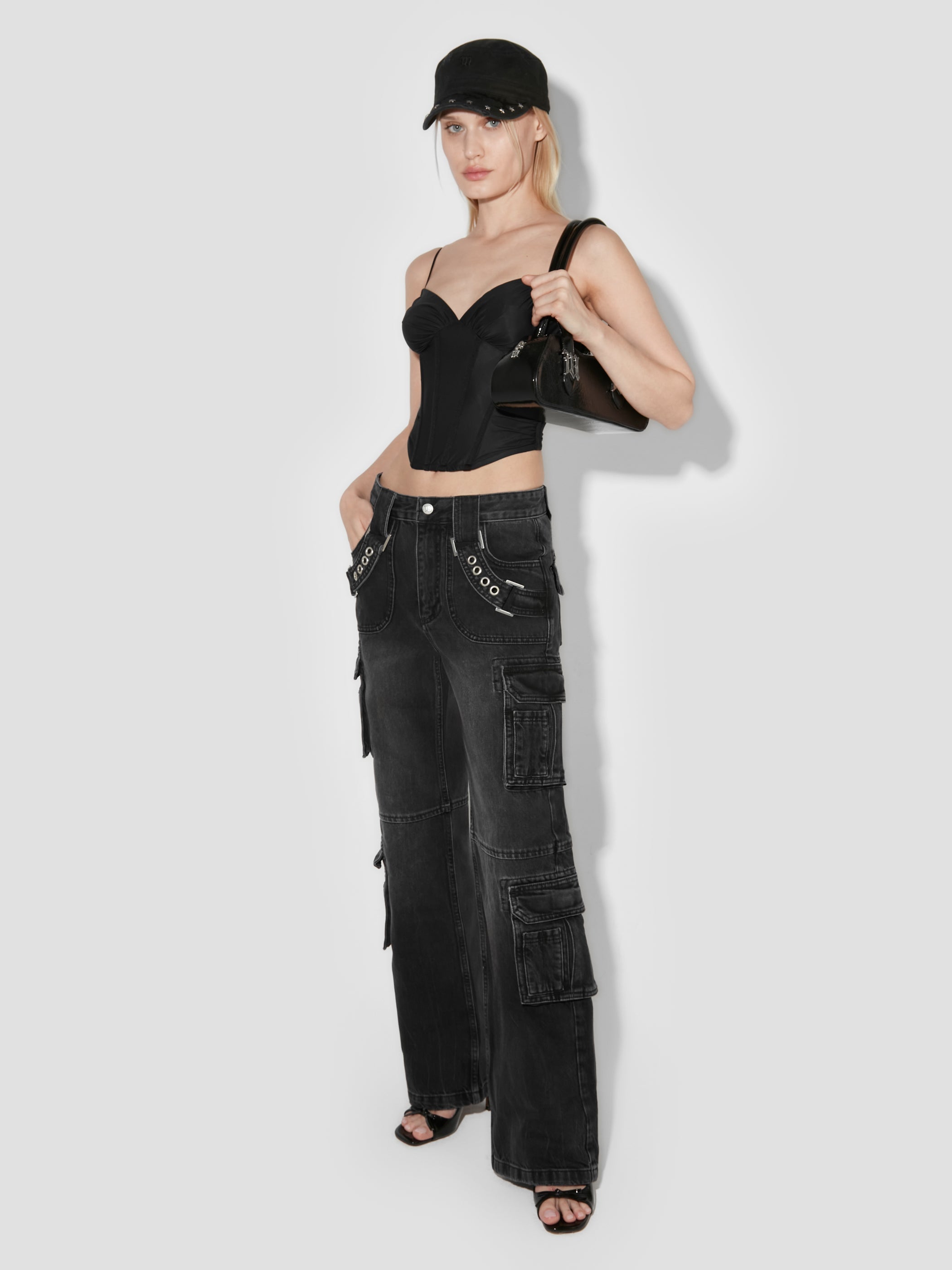 Harness Strap Cargo Trousers Black