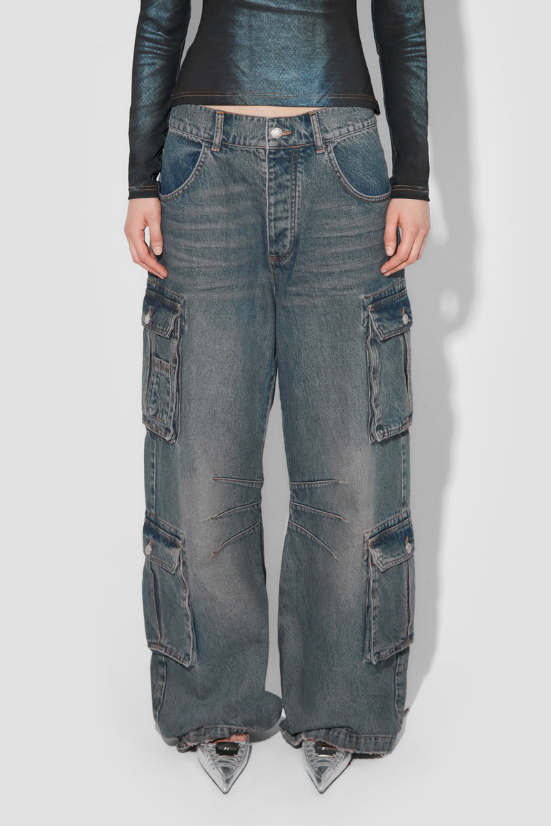 【XU】dirty washing denim cargo pants Never mind the XU / Chikashitsu+｜【XU】dirty washing denim