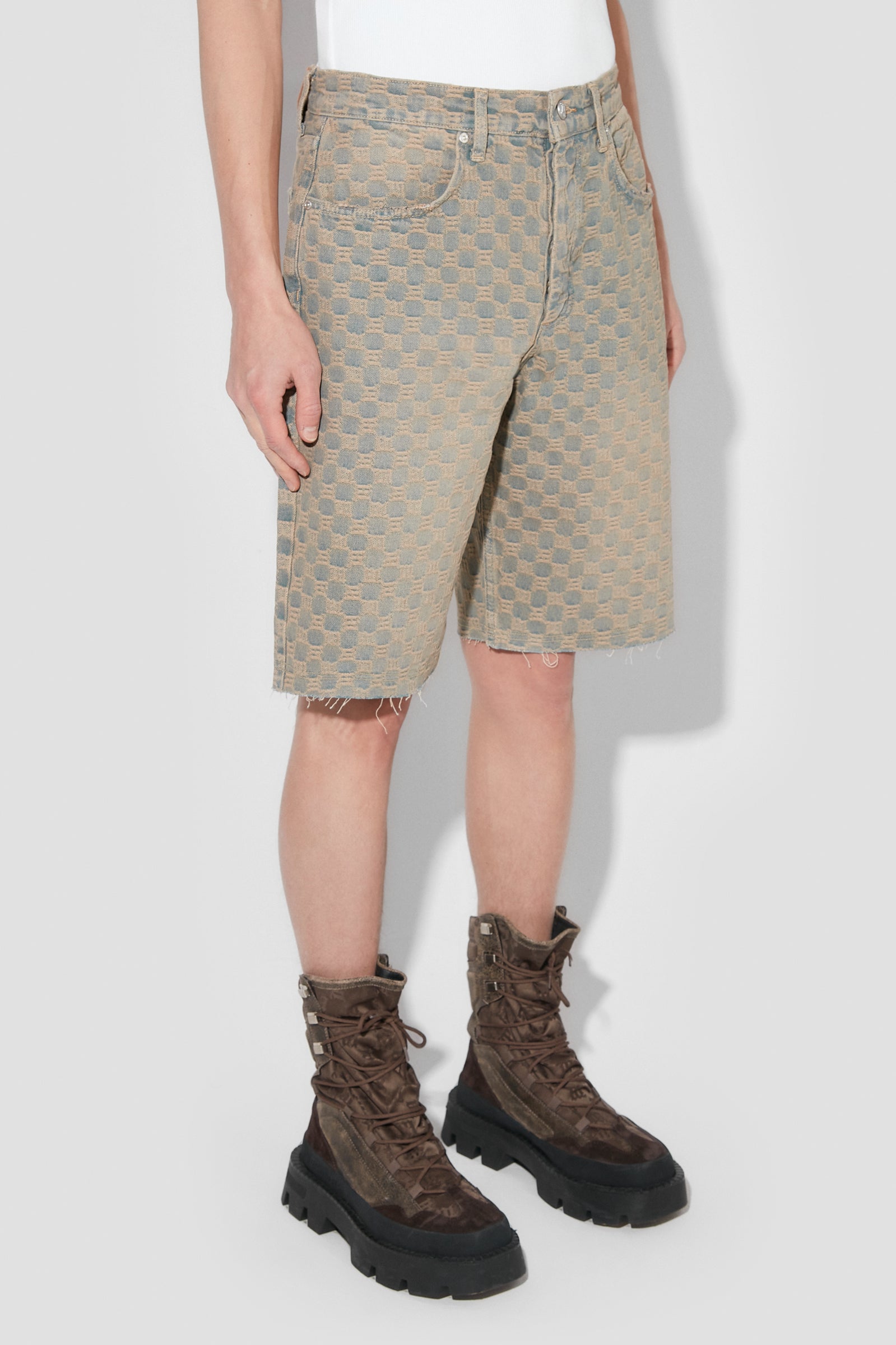 Jacquard Denim Monogram Shorts Blue