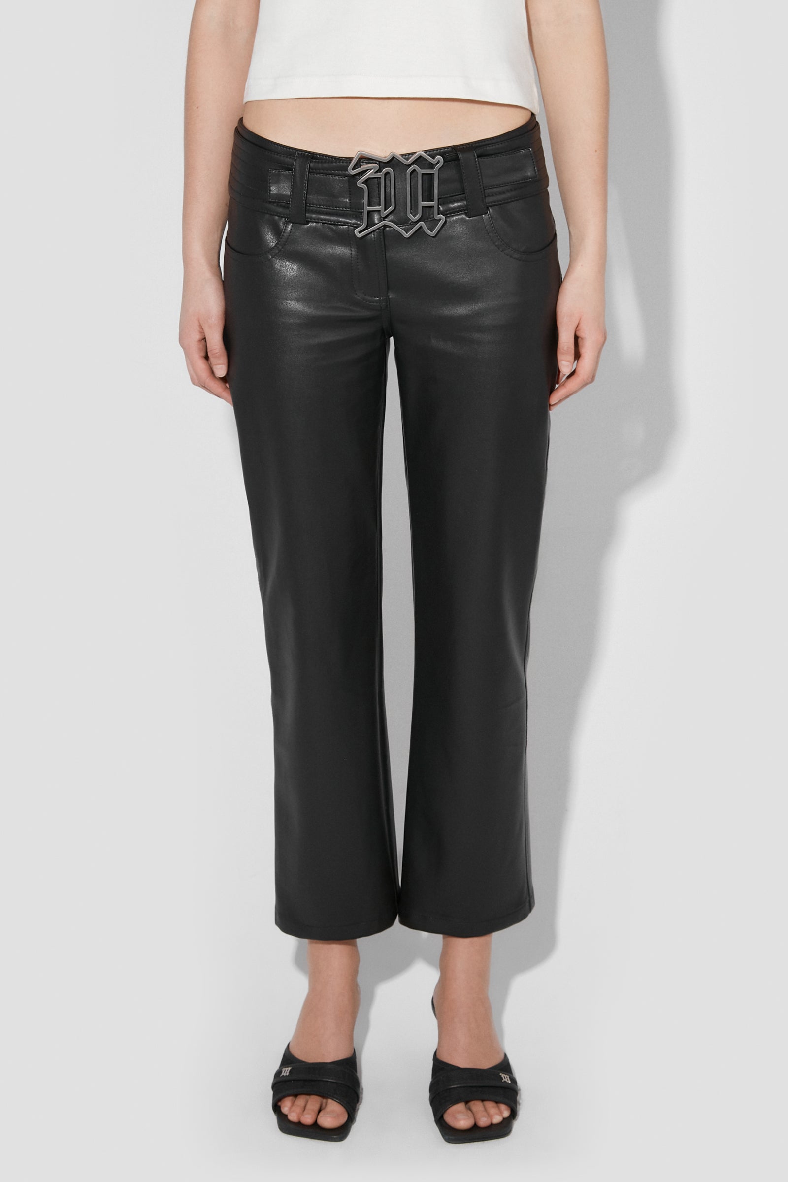 Matte Faux Leather Low Rise Trousers