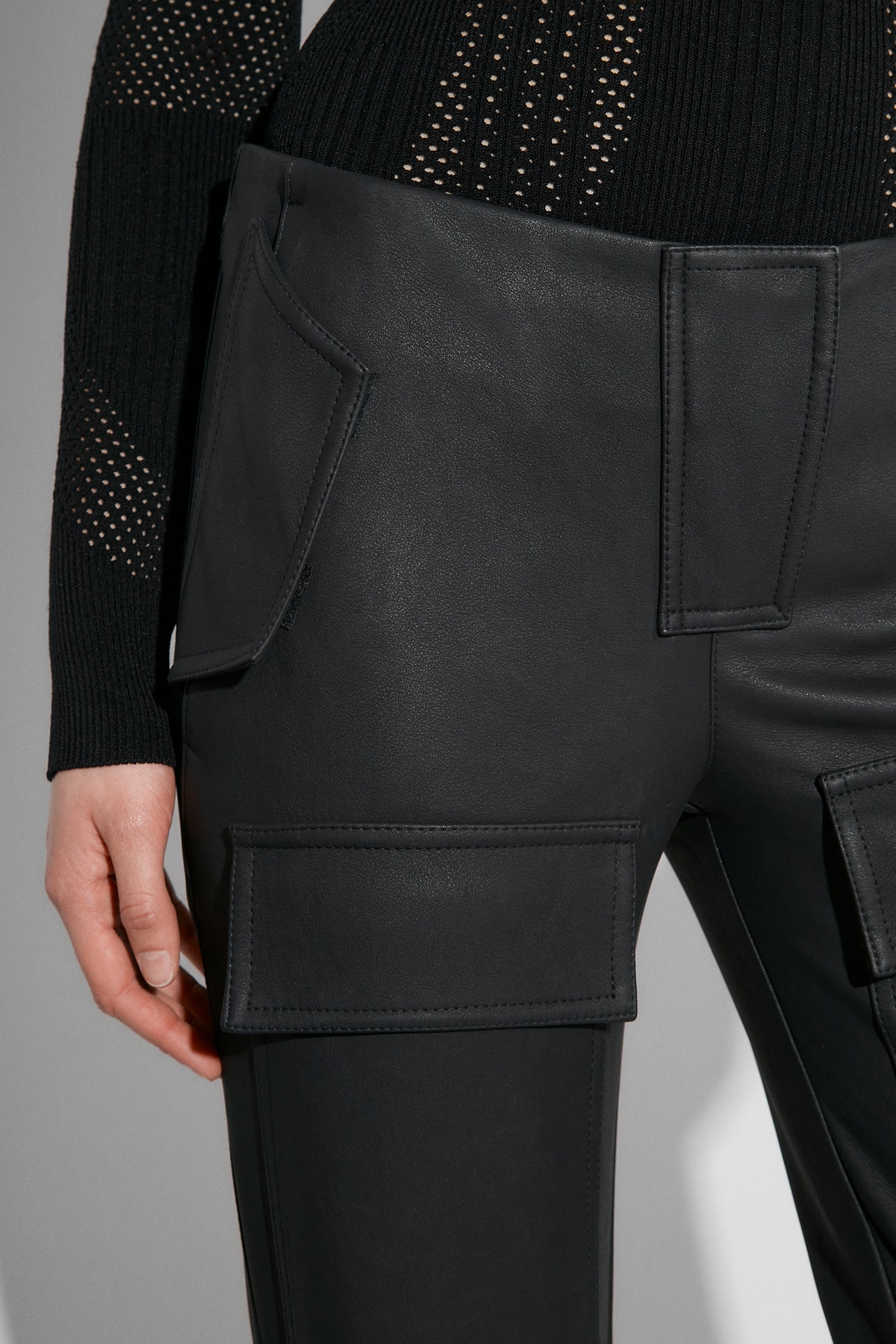 Matte Faux Leather Moto Trousers Faded Black