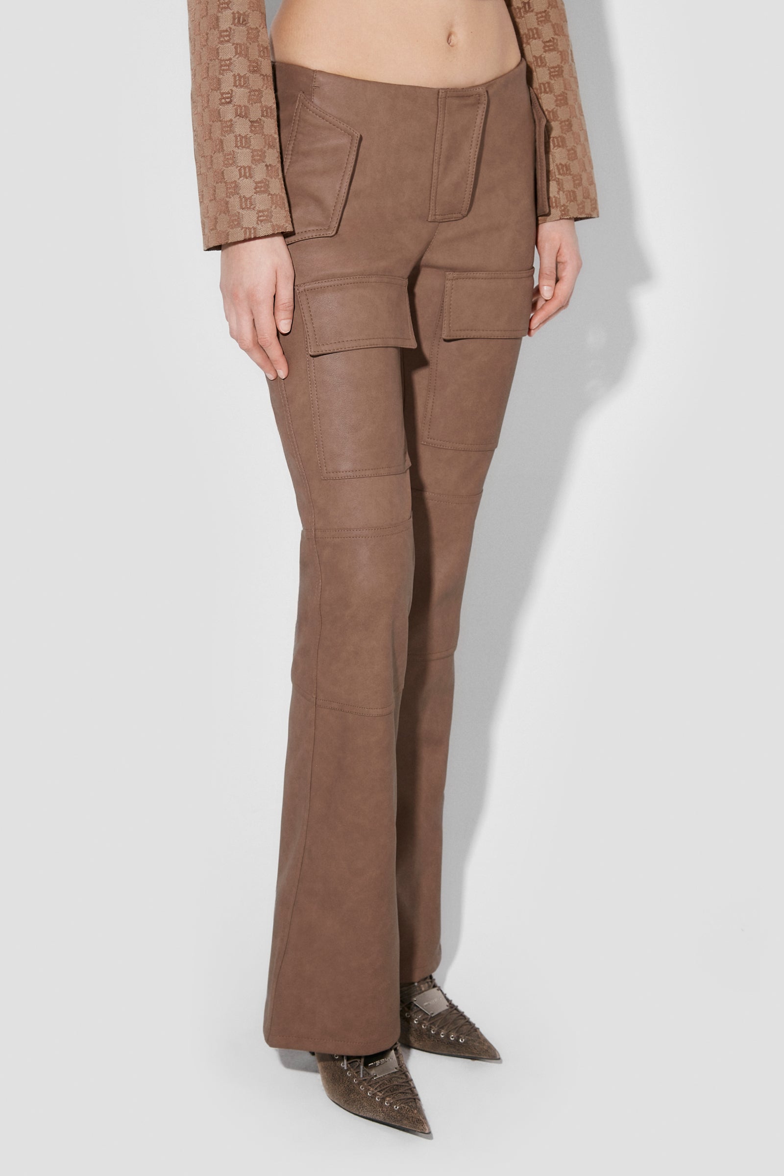 Matte Faux Leather Bootcut Moto Trousers