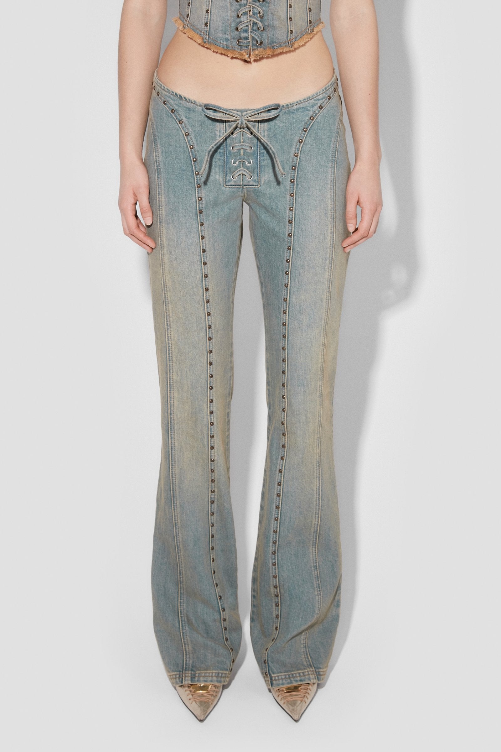 Sunset Wash Lara Laced Denim Studded Trousers