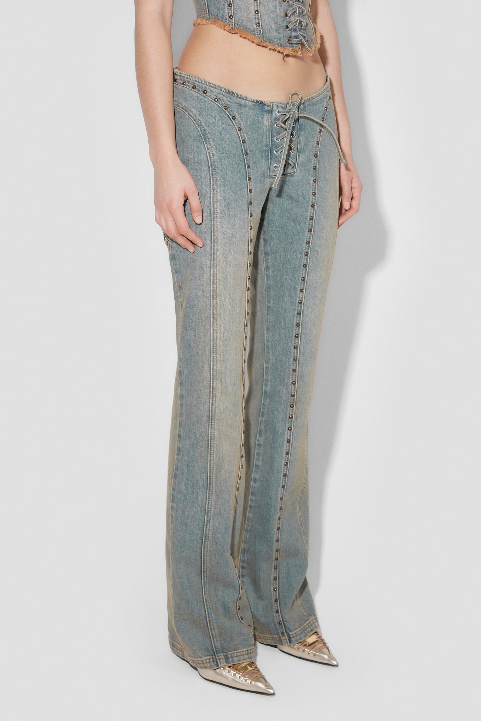 Sunset Wash Lara Laced Denim Studded Trousers