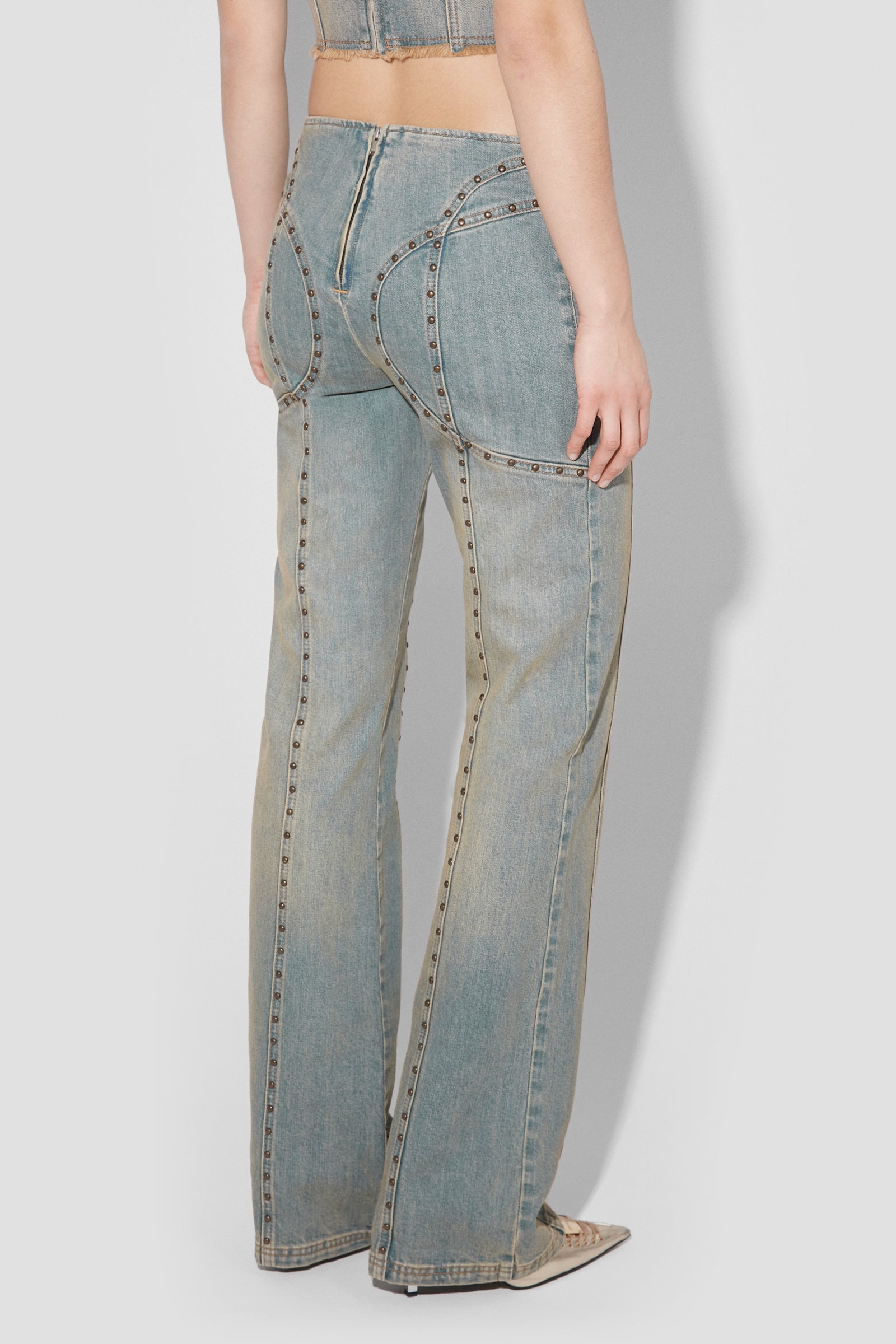 Sunset Wash Lara Laced Denim Studded Trousers