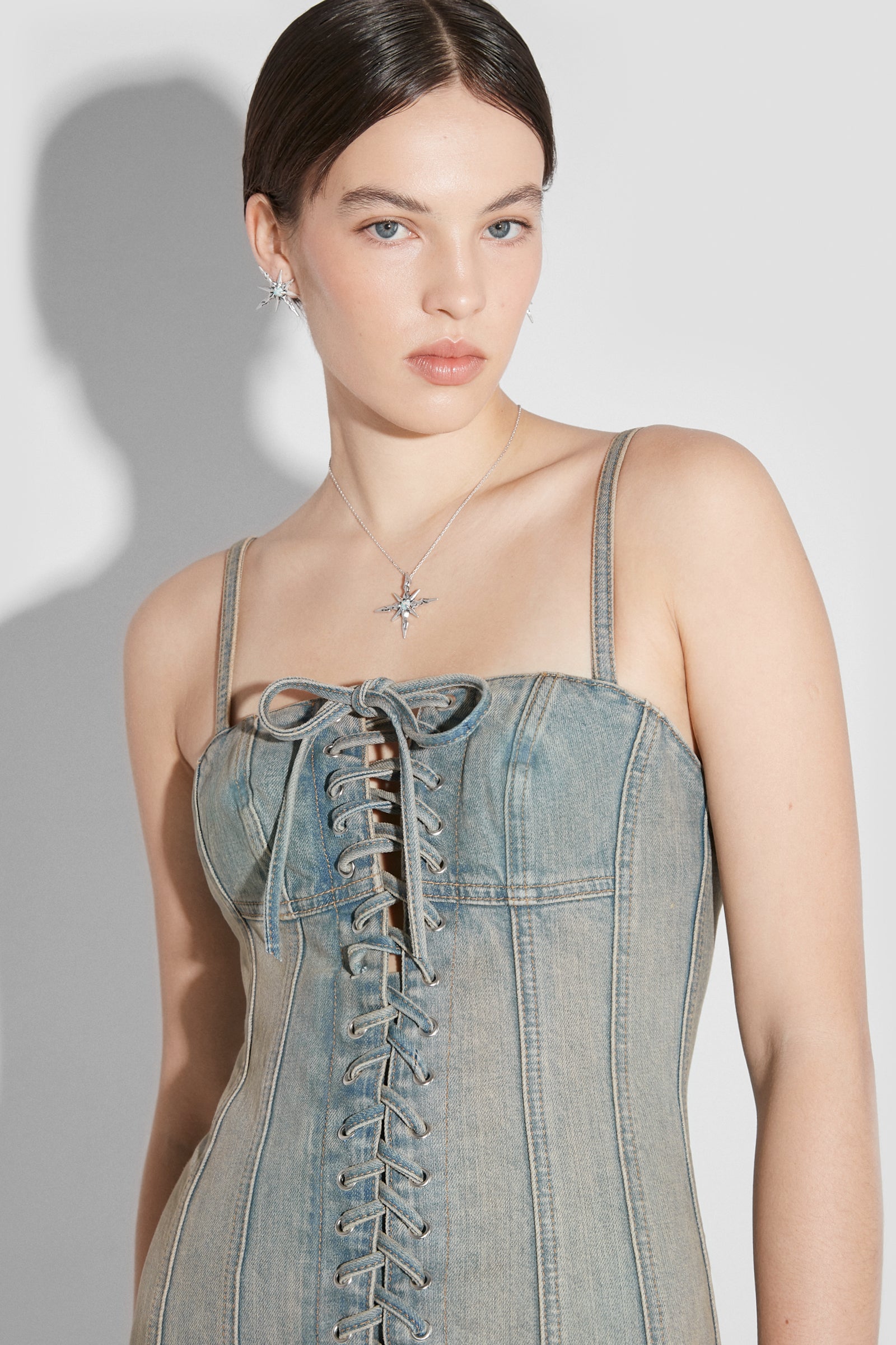 Sunset Wash Lara Laced Denim Mini Dress