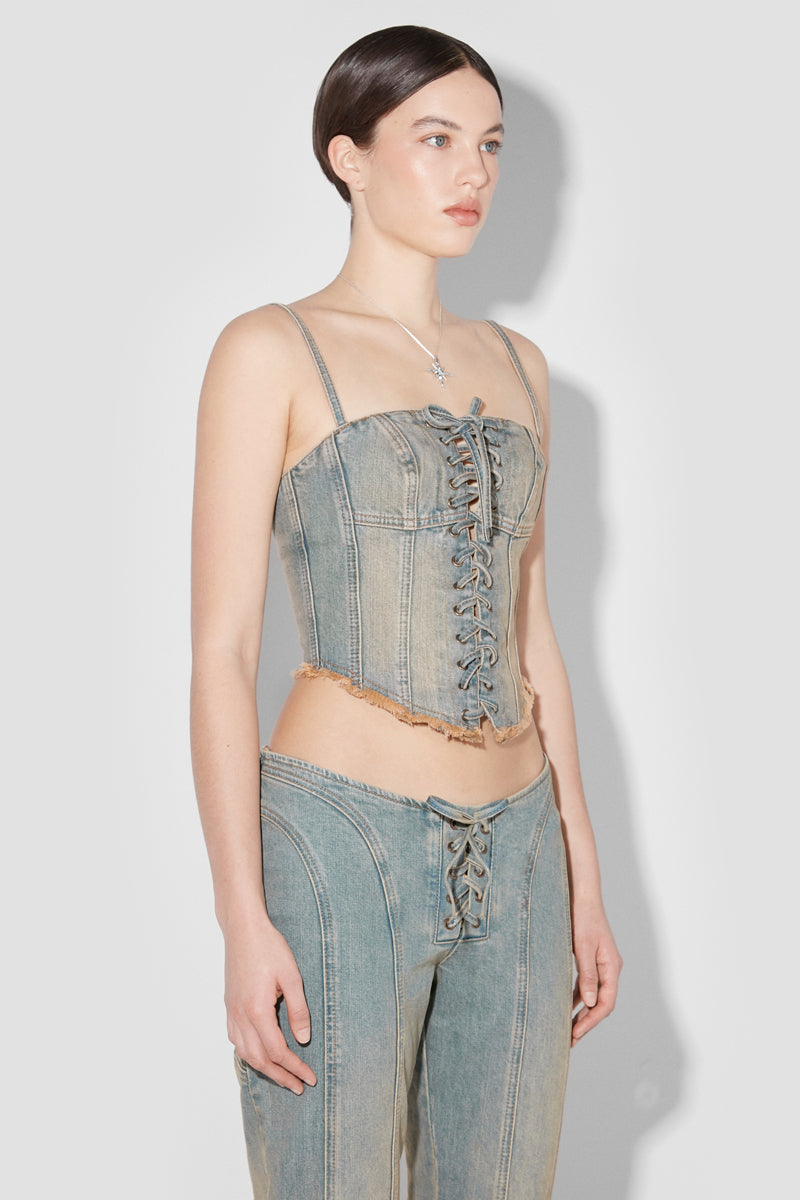 デニム・ジーパン MISBHV FW24 LARA LACED JEANS (241W305 MALIBU BLU) Misbhv Lara Laced Jeans In Malibu Blue - 58% Off | Editorialist
