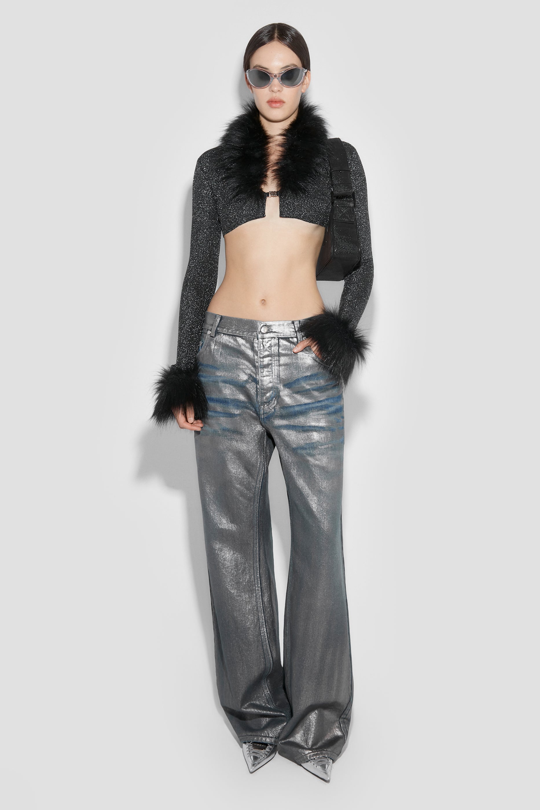 Silver Coated Dirt Denim Trousers