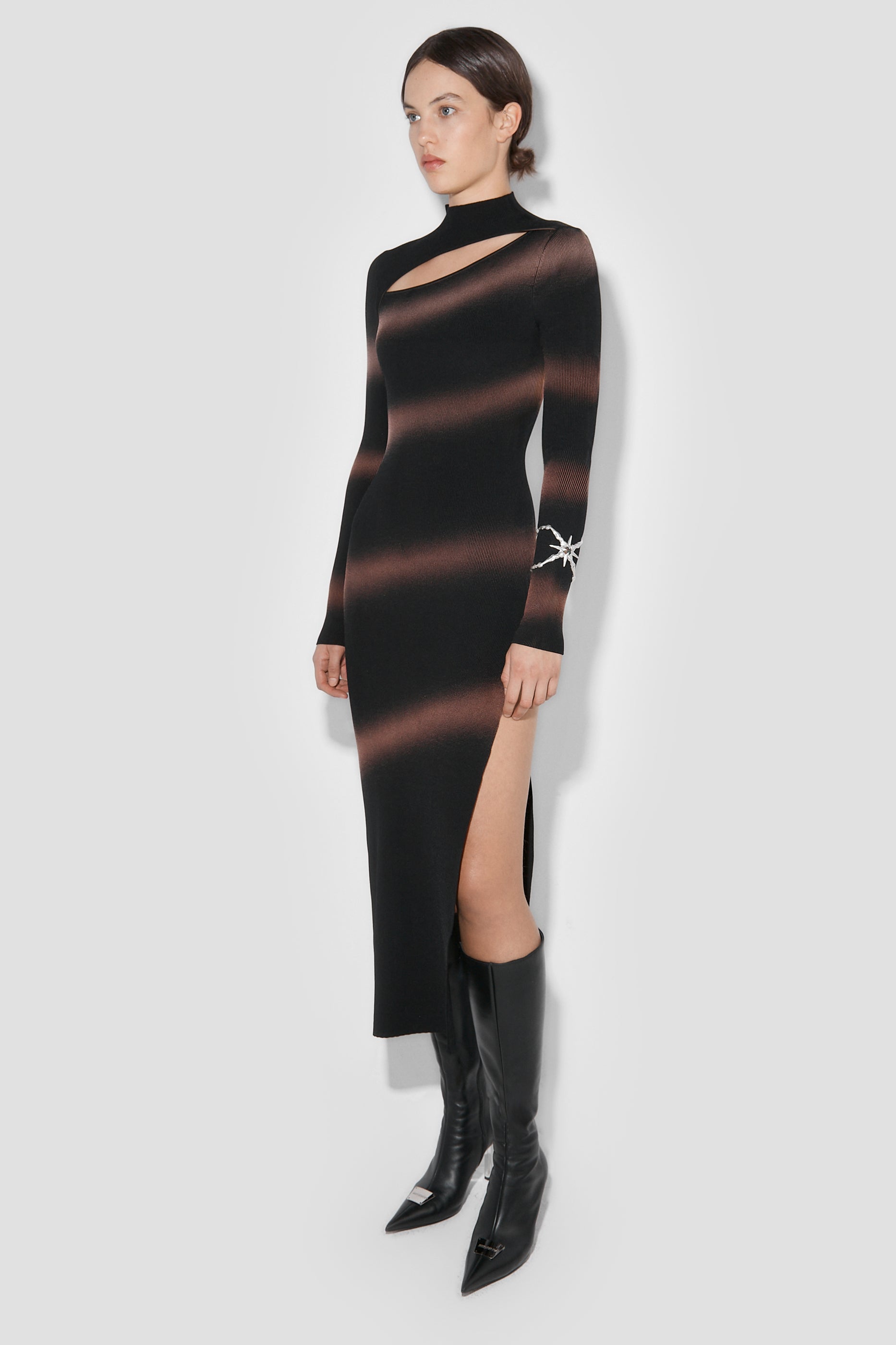 Spray Paint Knitted Slit Dress