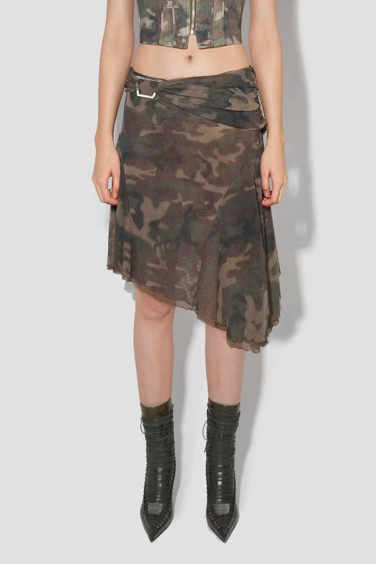 Camo Mesh Midi Skirt