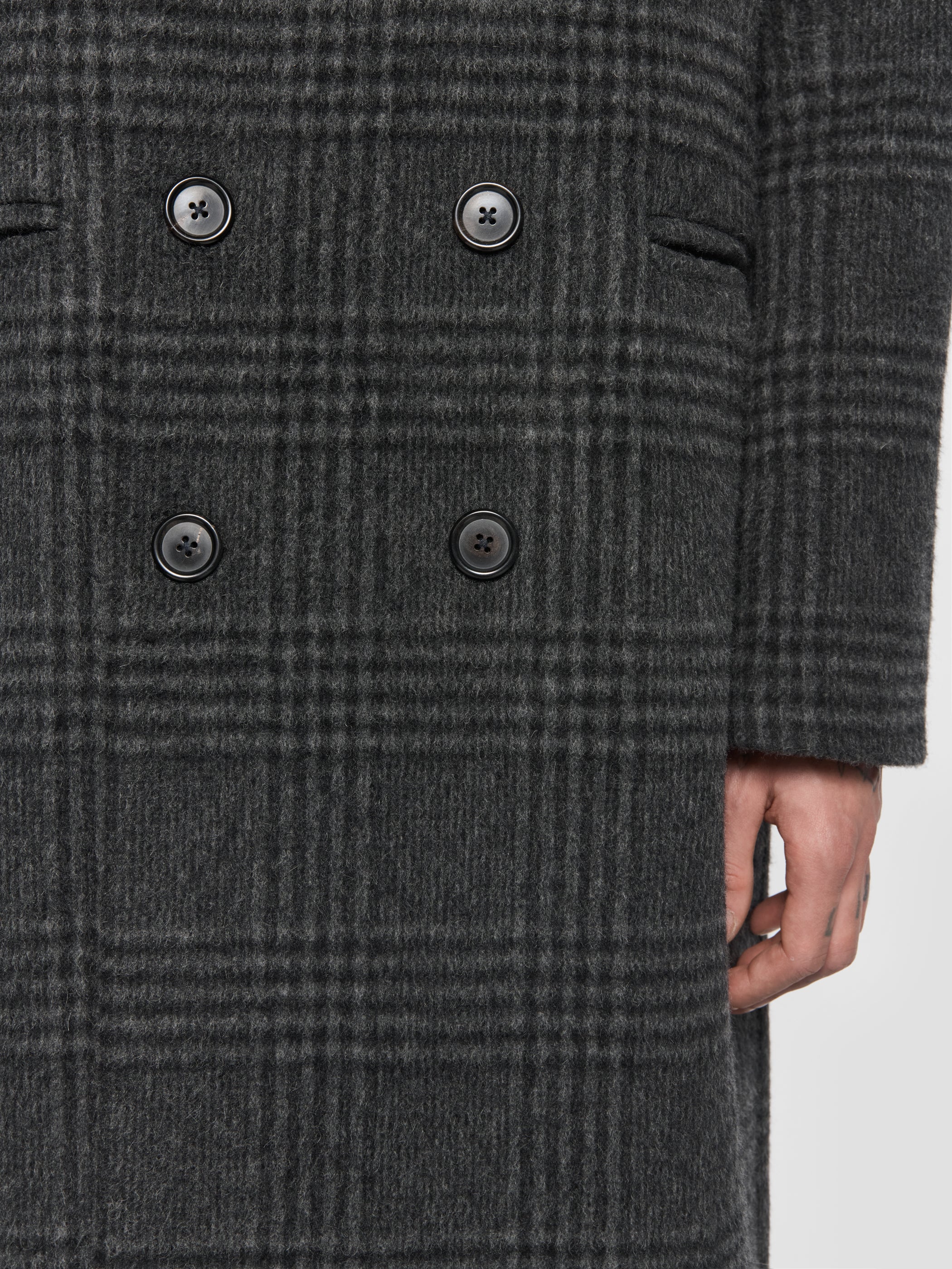 Double Breasted Check Wool Coat
