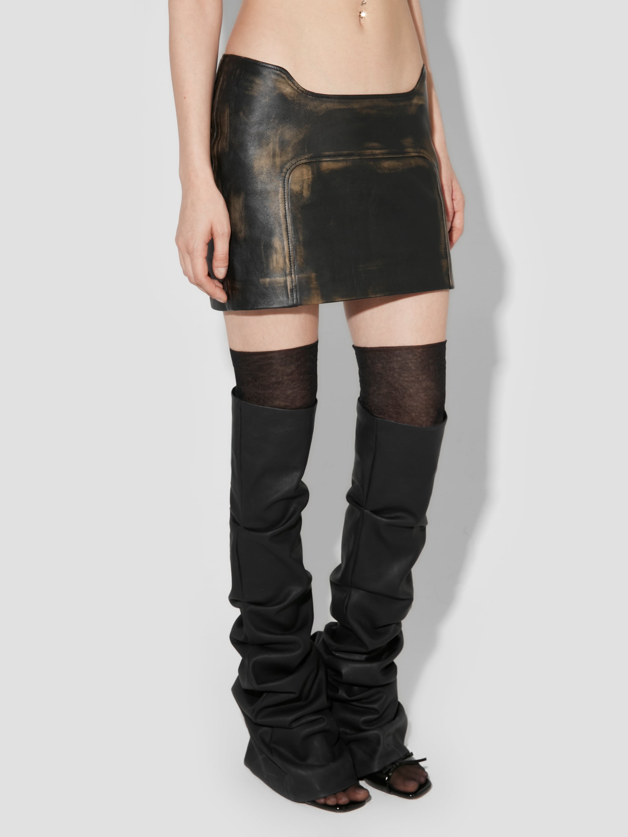 Distressed Leather Mini Skirt