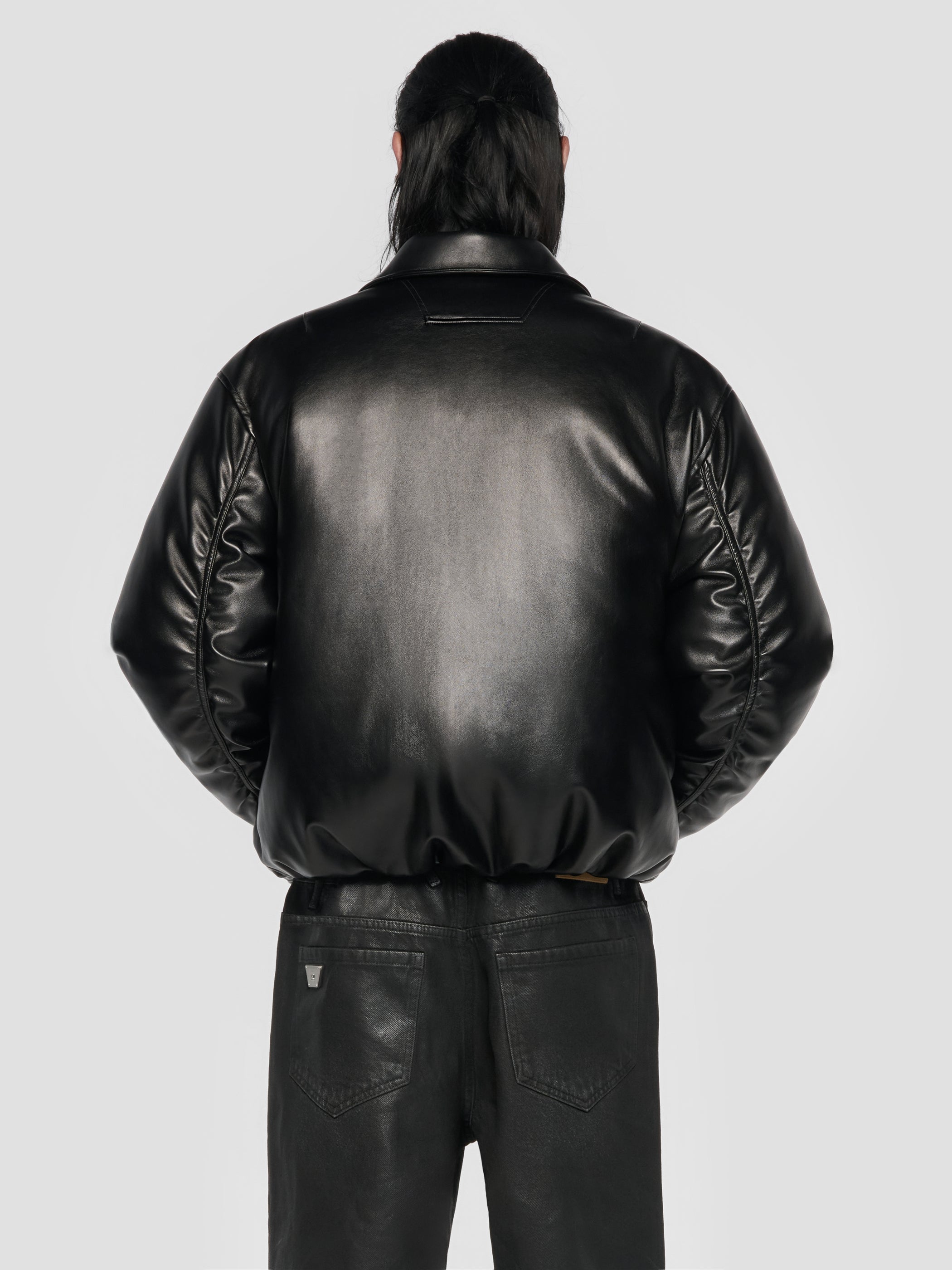 Faux Leather Puffer Bomber Jacket