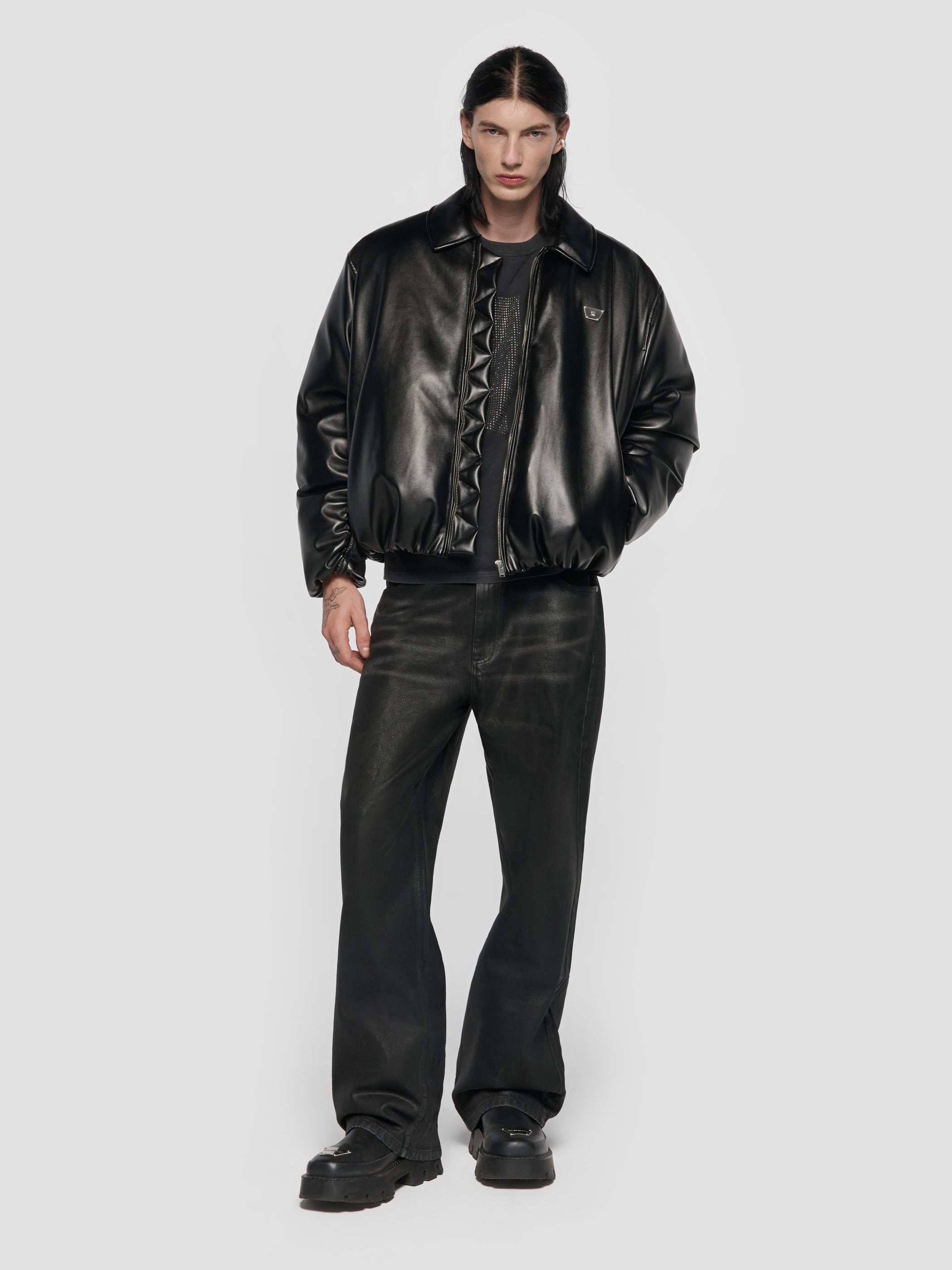 Faux Leather Puffer Bomber Jacket