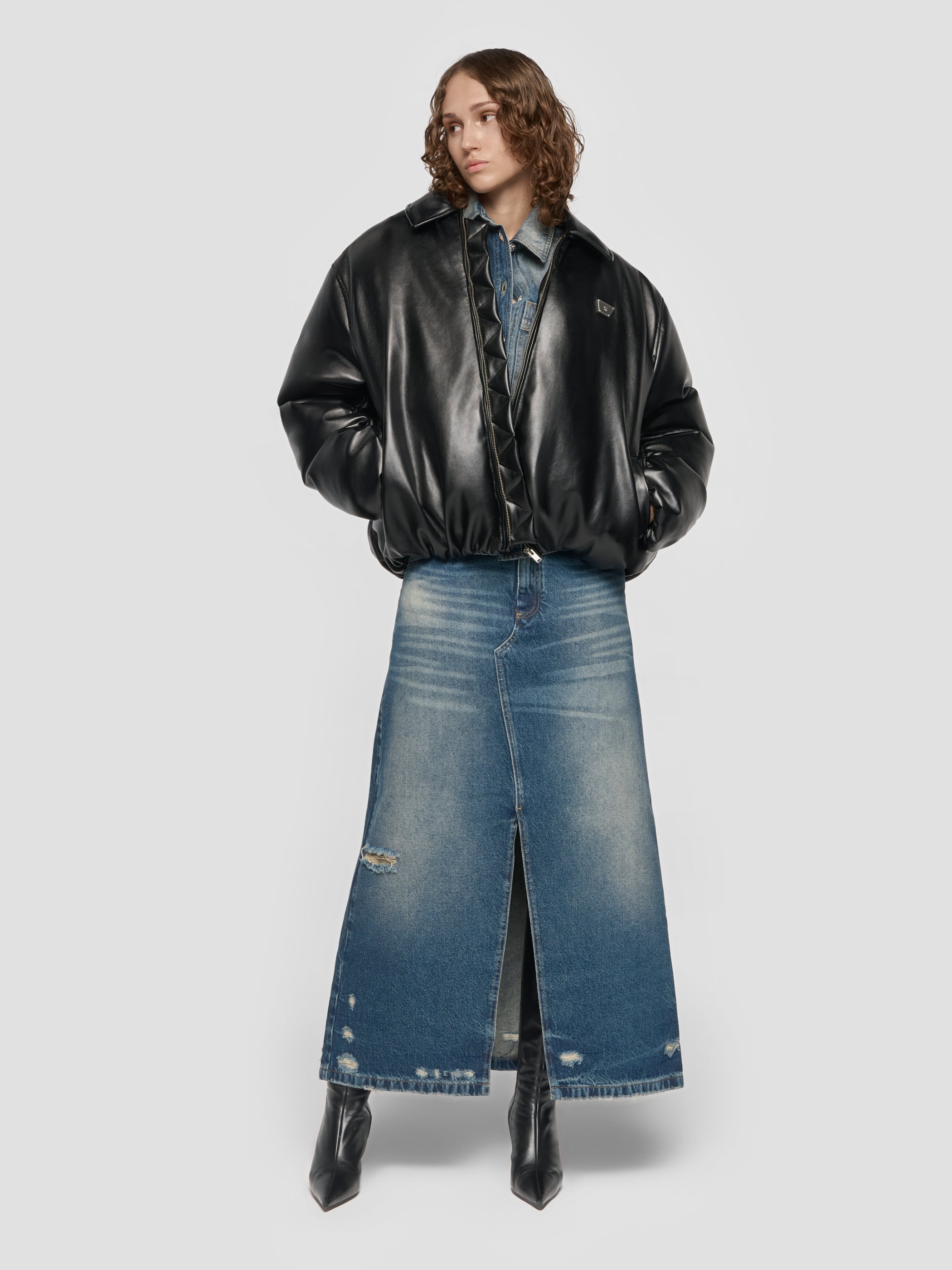 Faux Leather Puffer Bomber Jacket