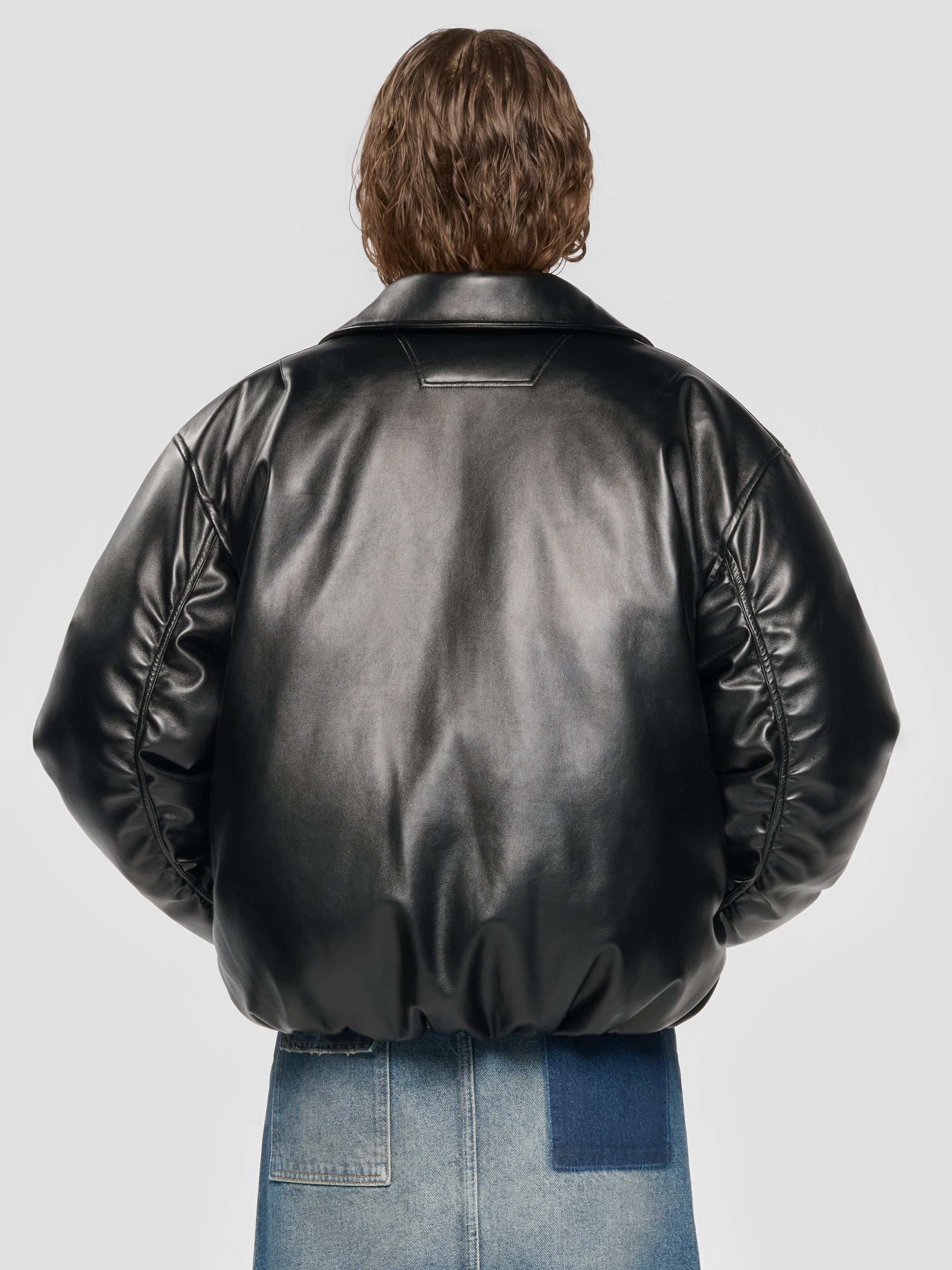 Faux Leather Puffer Bomber Jacket