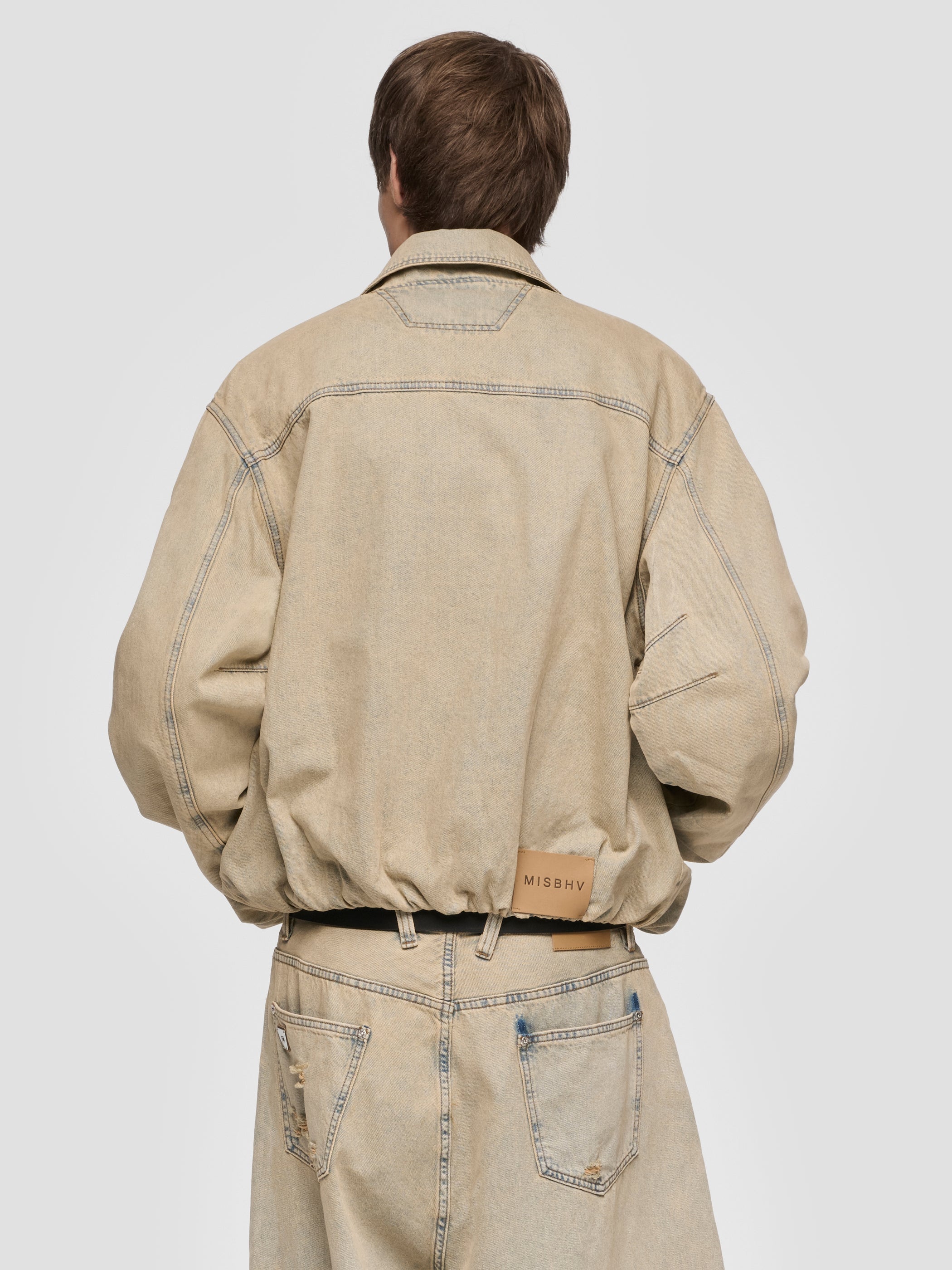 Sand Washed Bomber Denim Jacket