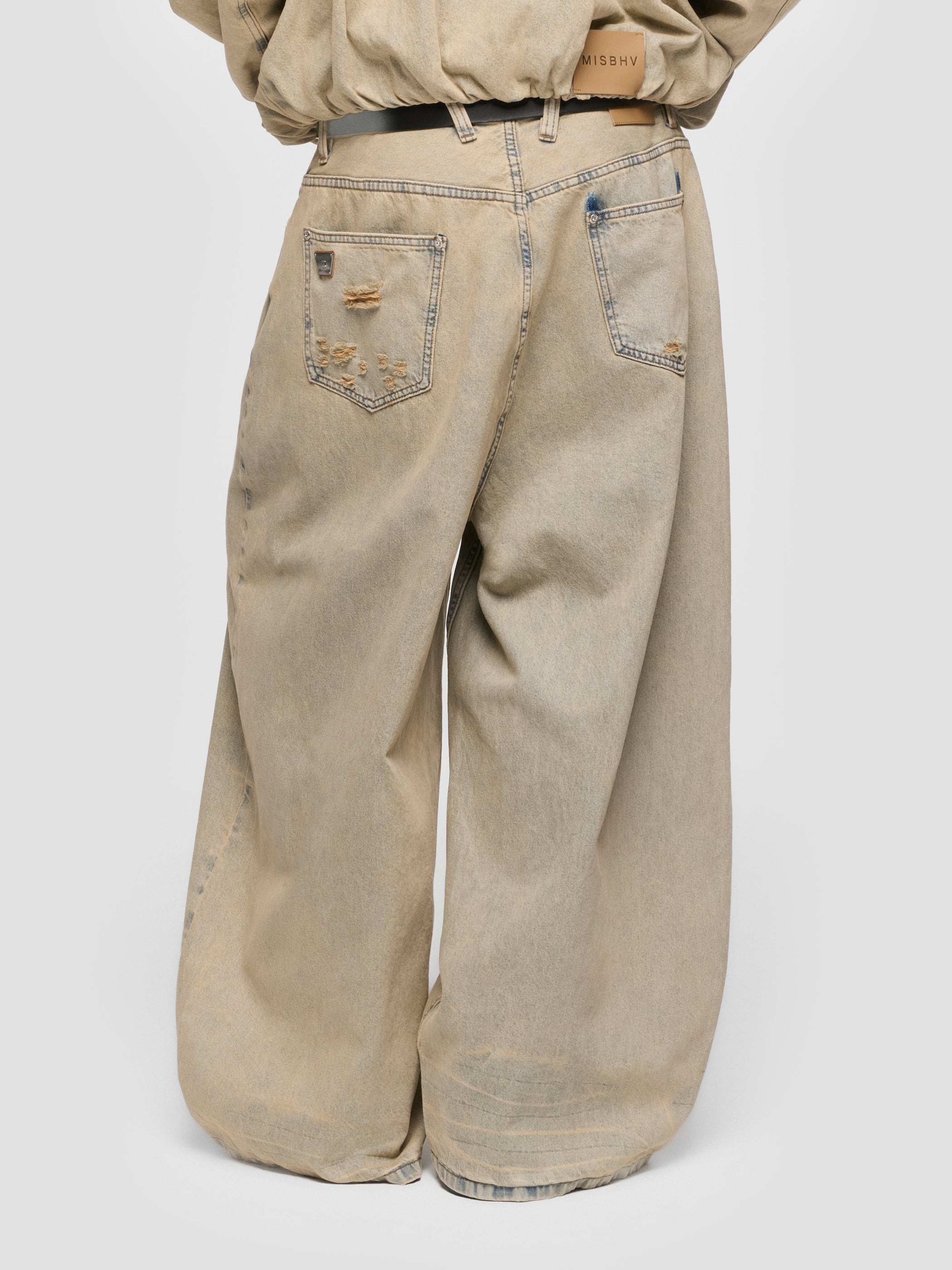 Sand Washed Balloon Denim Trousers