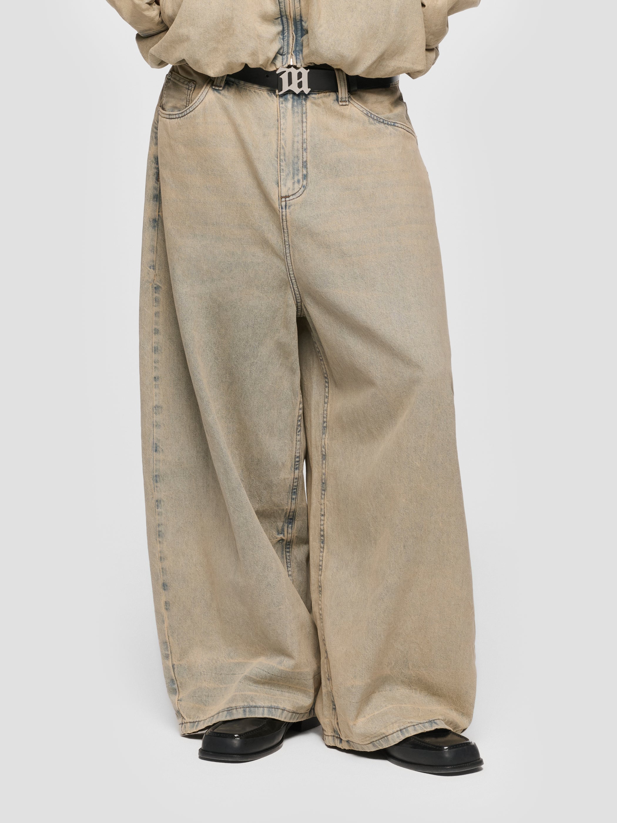 Sand Washed Balloon Denim Trousers