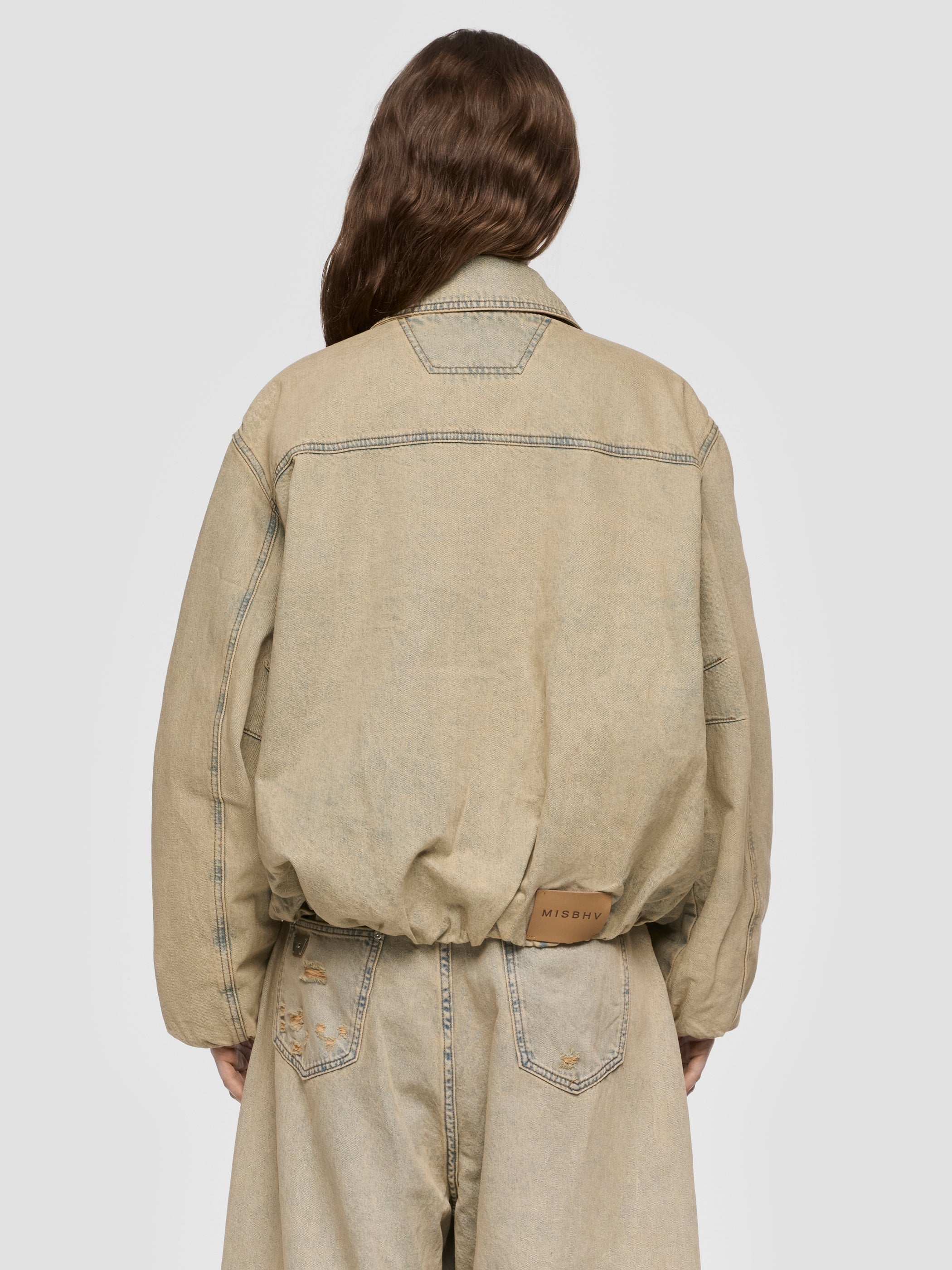 Sand Washed Bomber Denim Jacket Unisex