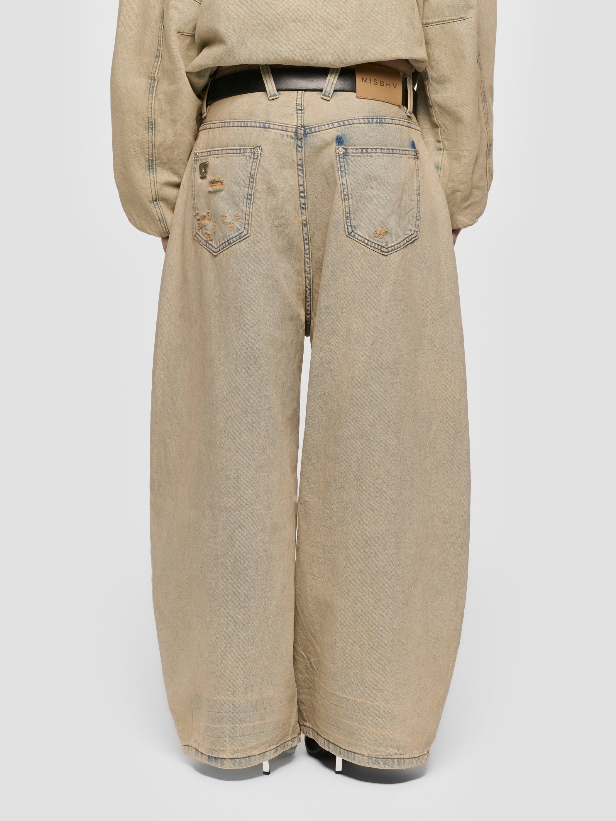 Sand Washed Balloon Denim Trousers Unisex