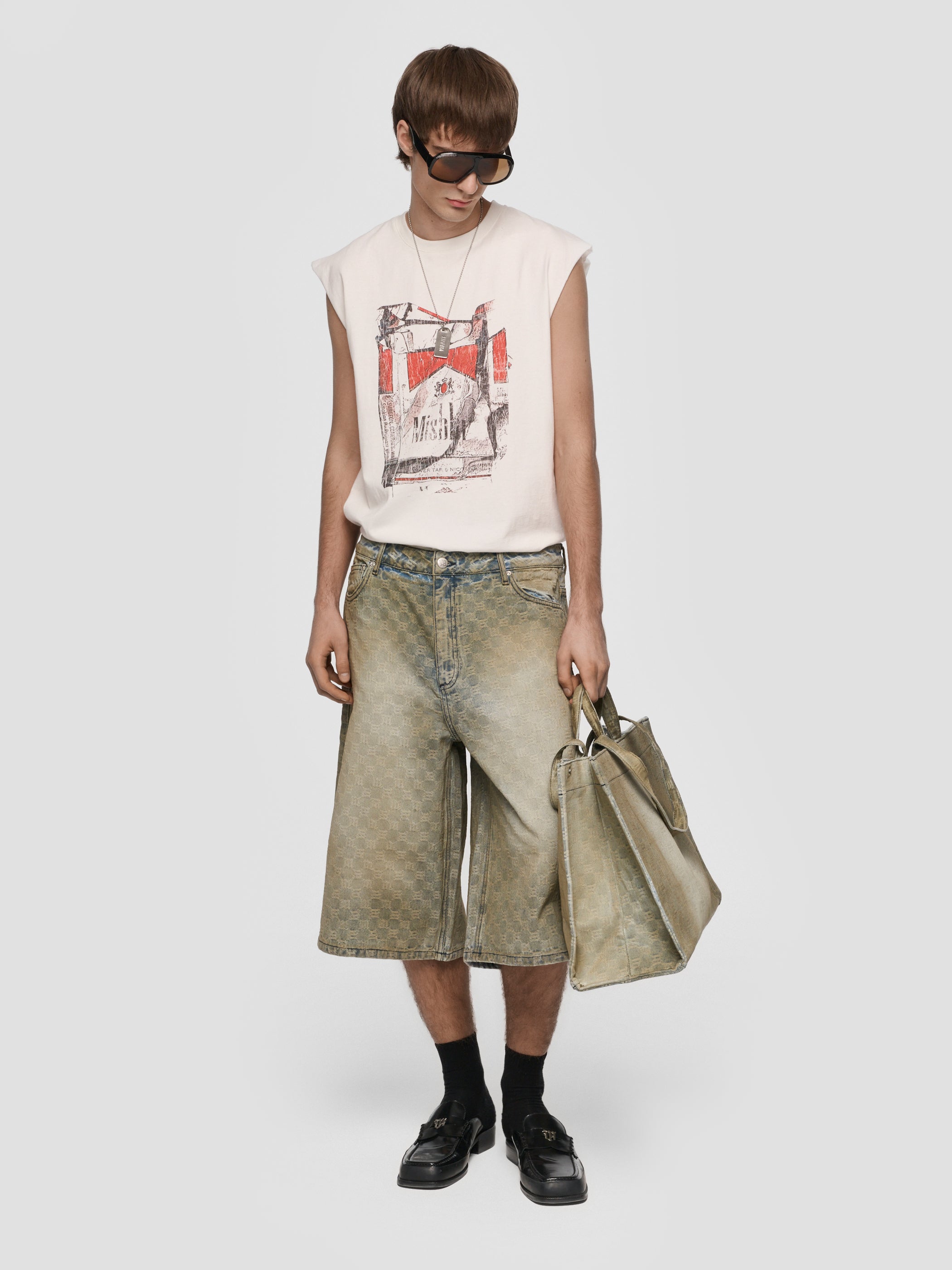 Monogram Ocean Washed Denim Shorts Unisex
