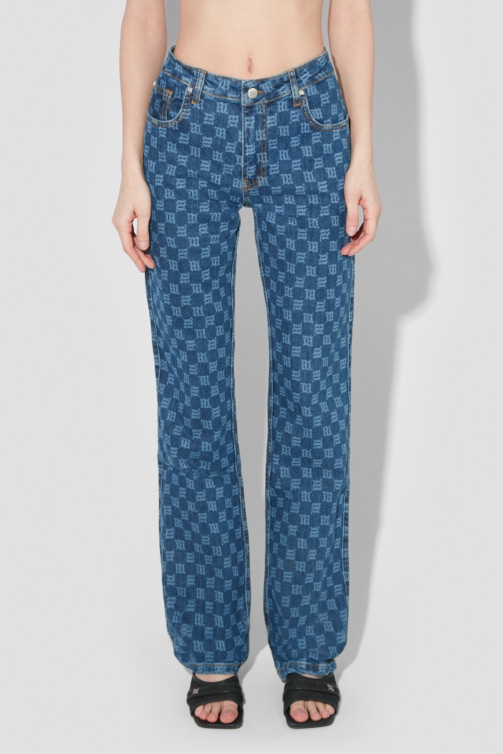 Signature Monogram Denim High Waisted Trousers