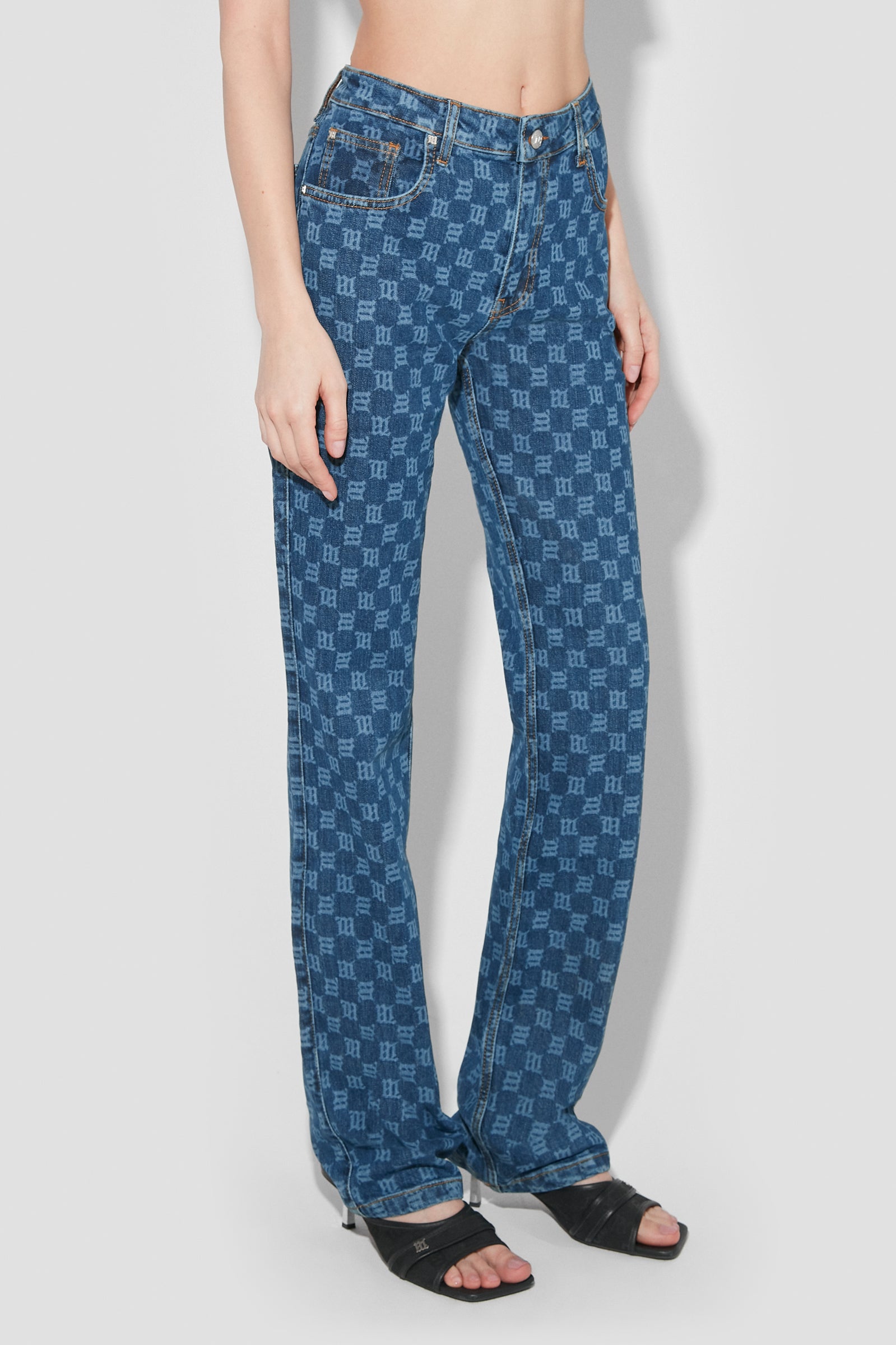 Signature Monogram Denim High Waisted Trousers