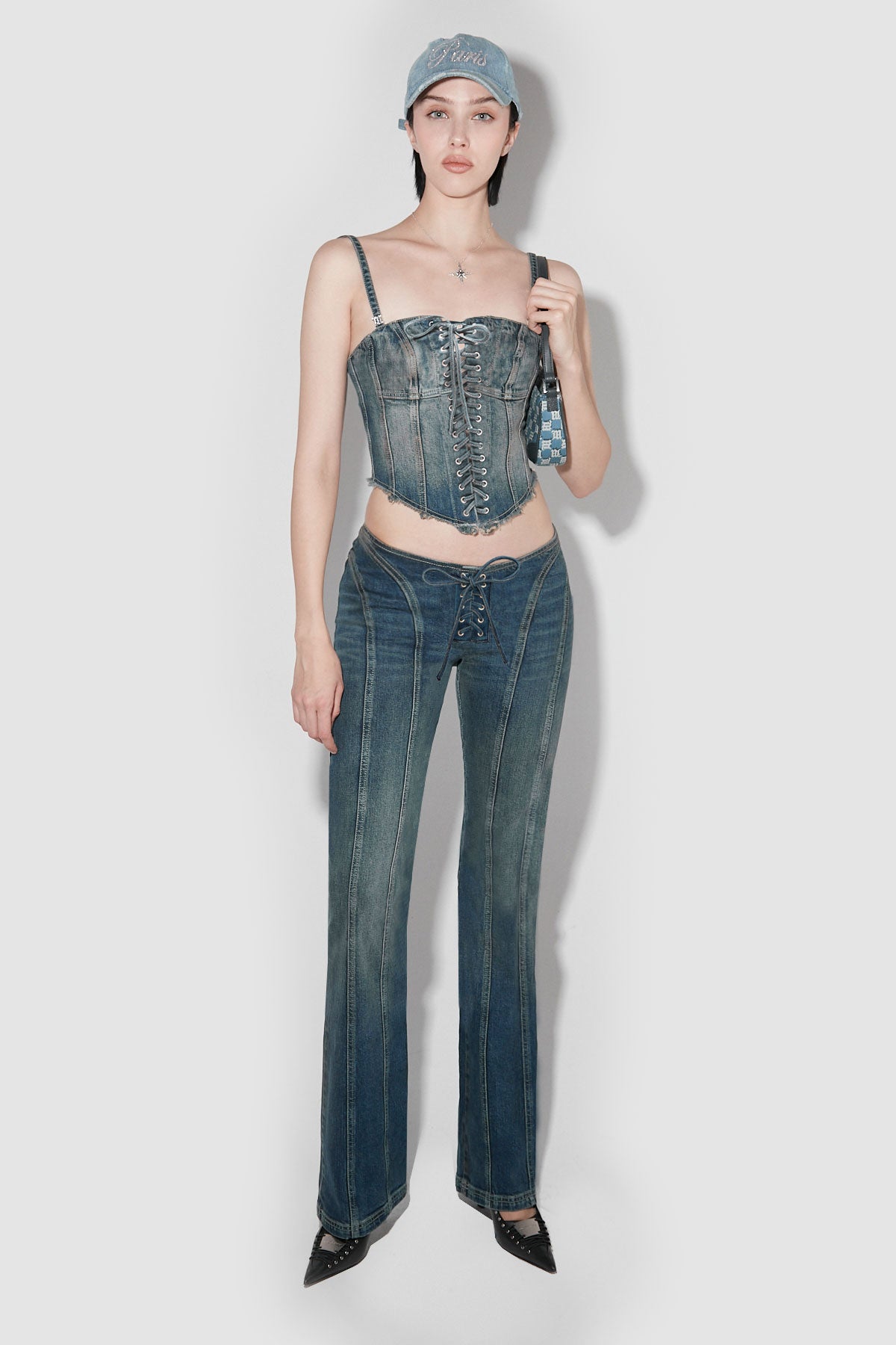 デニム・ジーパン MISBHV FW24 LARA LACED JEANS (241W305 MALIBU BLU) Lara Denim Trousers