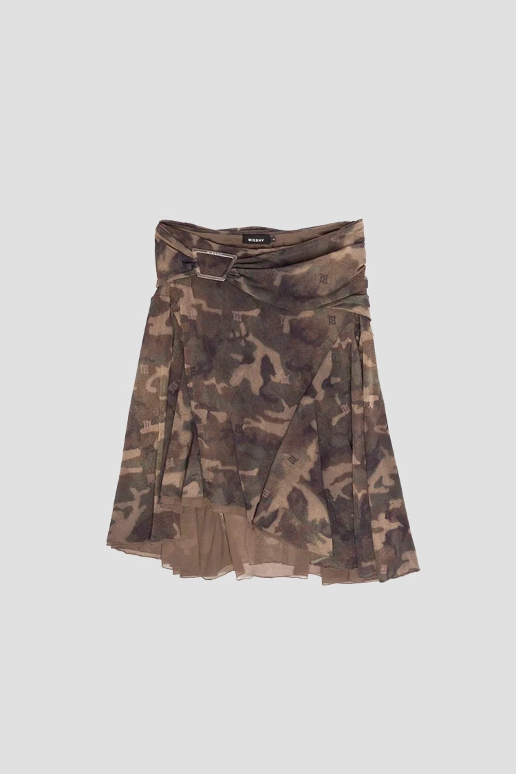 Camo Mesh Midi Skirt