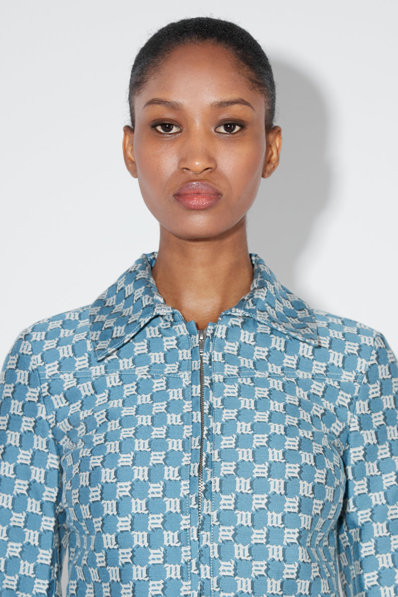 Jacquard Canvas Monogram Cropped Jacket Blue