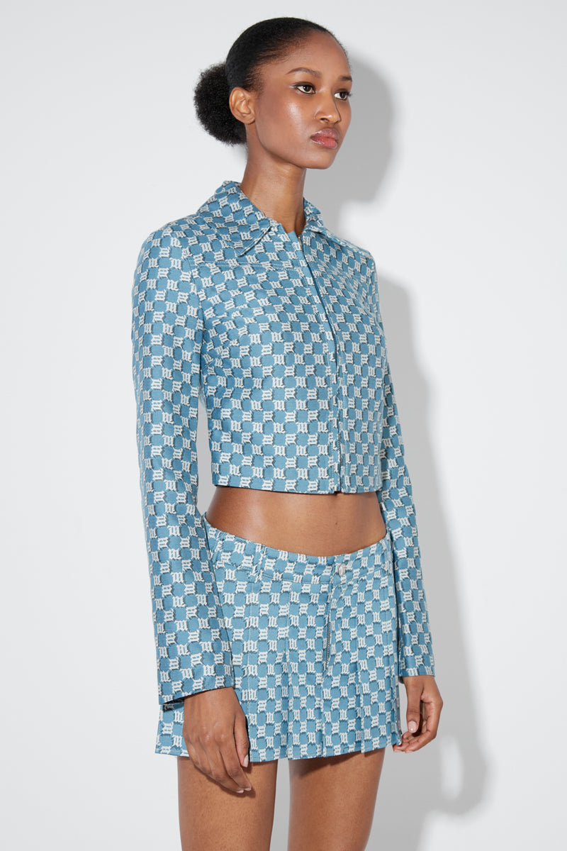 Jacquard Canvas Monogram Cropped Jacket Blue