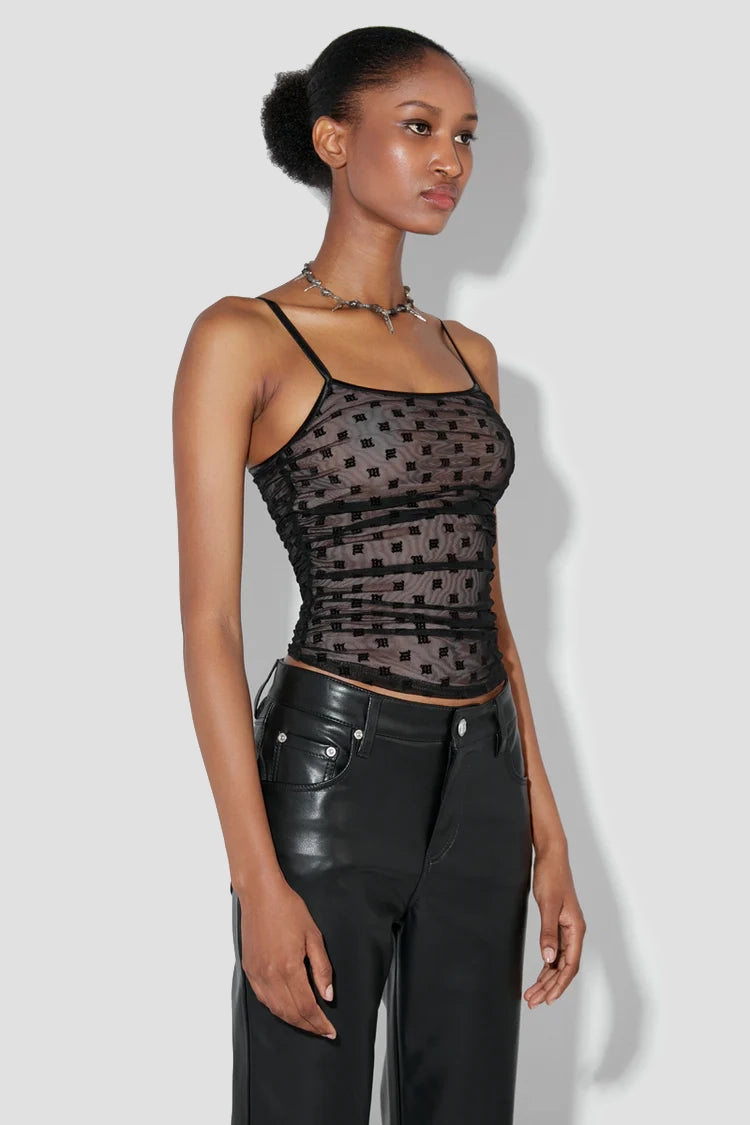 Mesh Monogram Draped Top