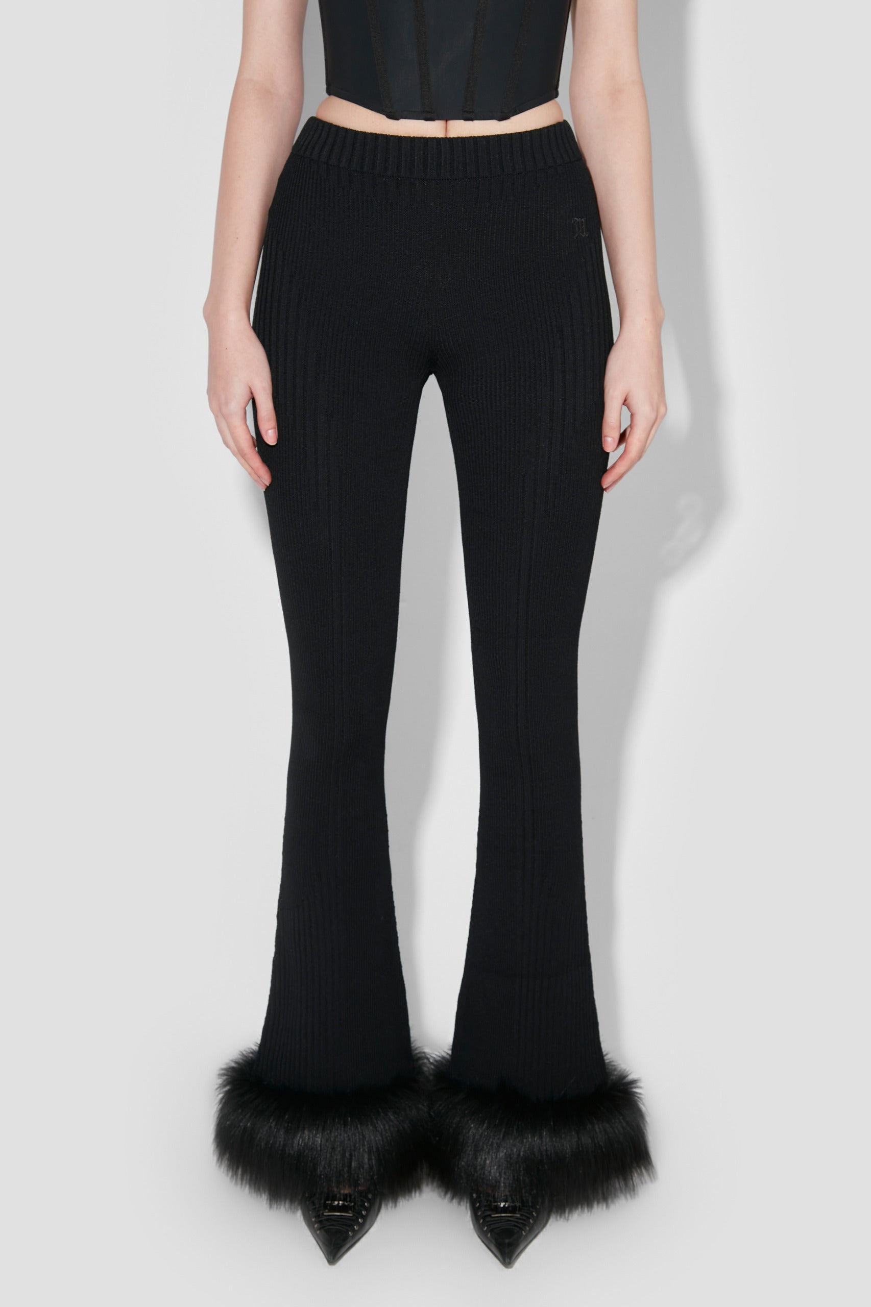 Knitted Seamless Flared Pants With Fur