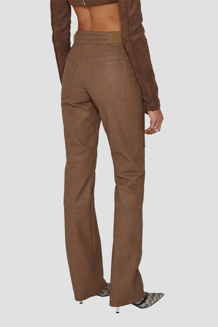 Vegan Leather Moto Trousers Brown