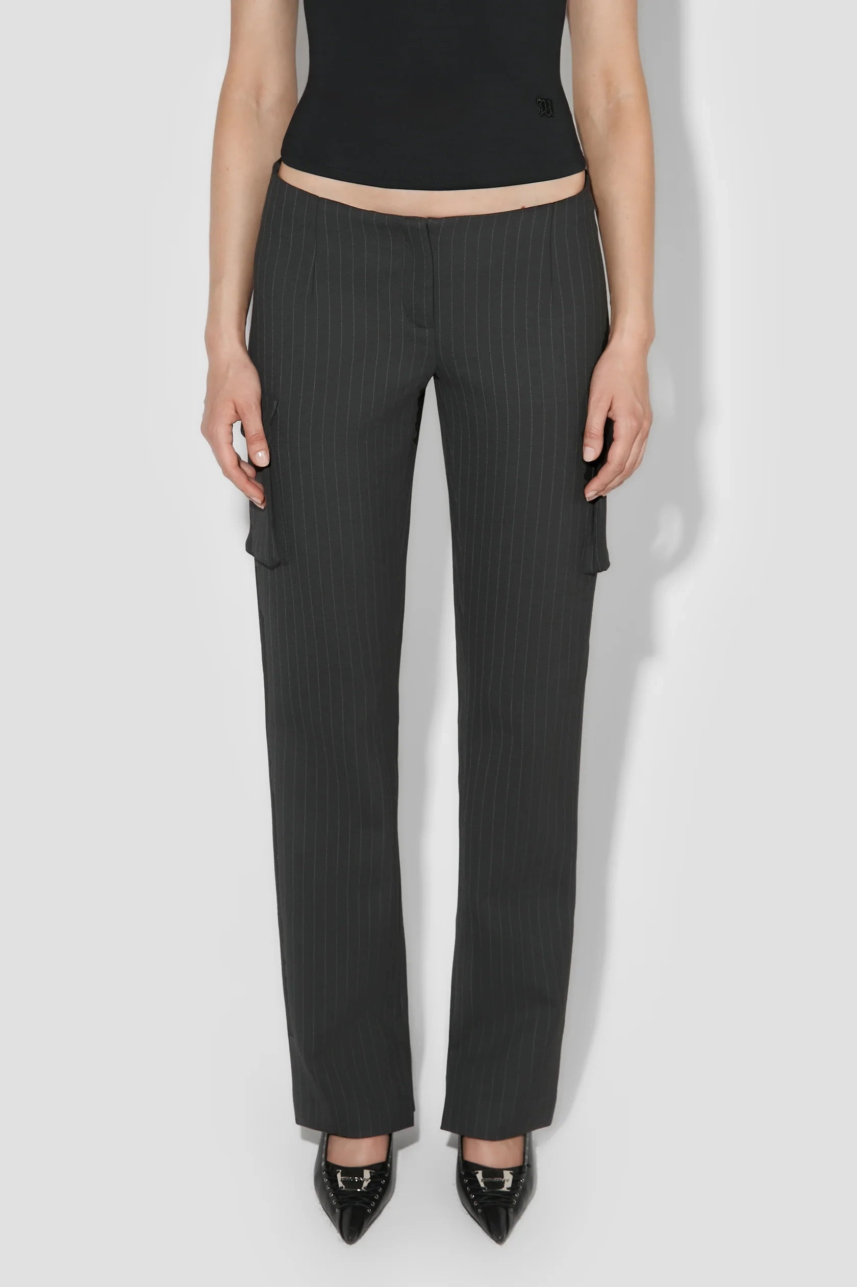 Office Pinstripe Low Rise Cargo Trousers