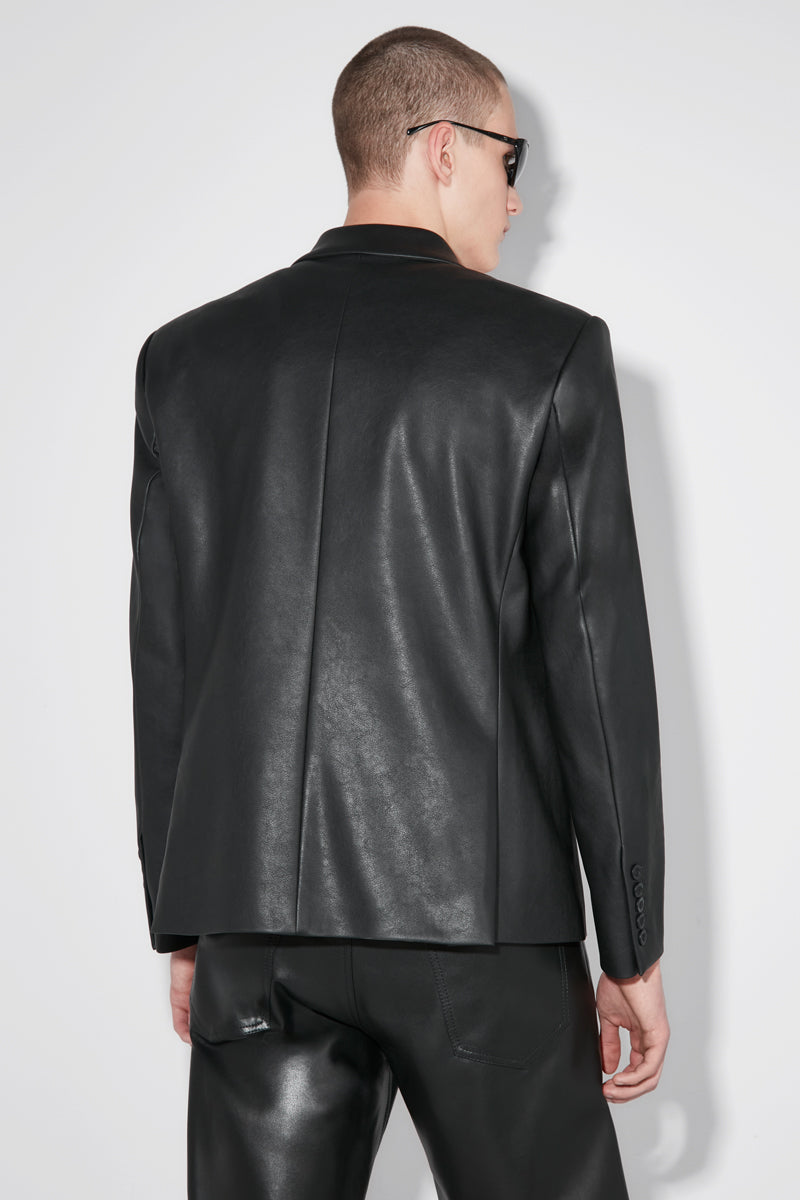 Matte Faux Leather Double Breasted Blazer Black